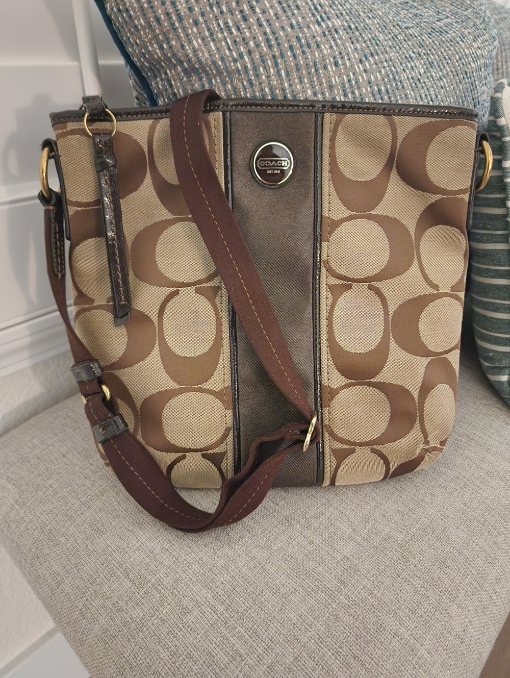 Coach Brown Leather Patch Zip-Top Handbag